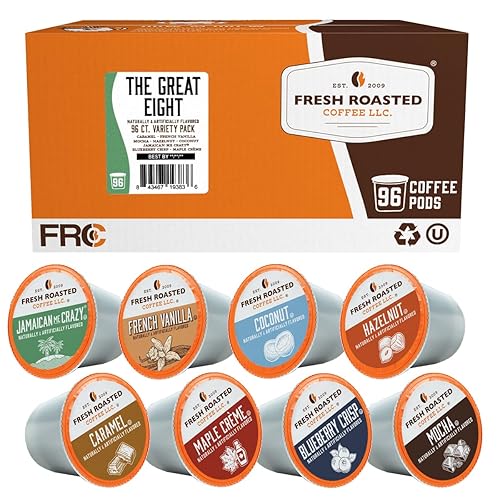 Fresh Roasted Coffee, The Great Eight, Flavored Coffee Pod Variety Pack, K-Cup Compatible, 96 Count - The Great Eight - 96 Count (Pack of 1)