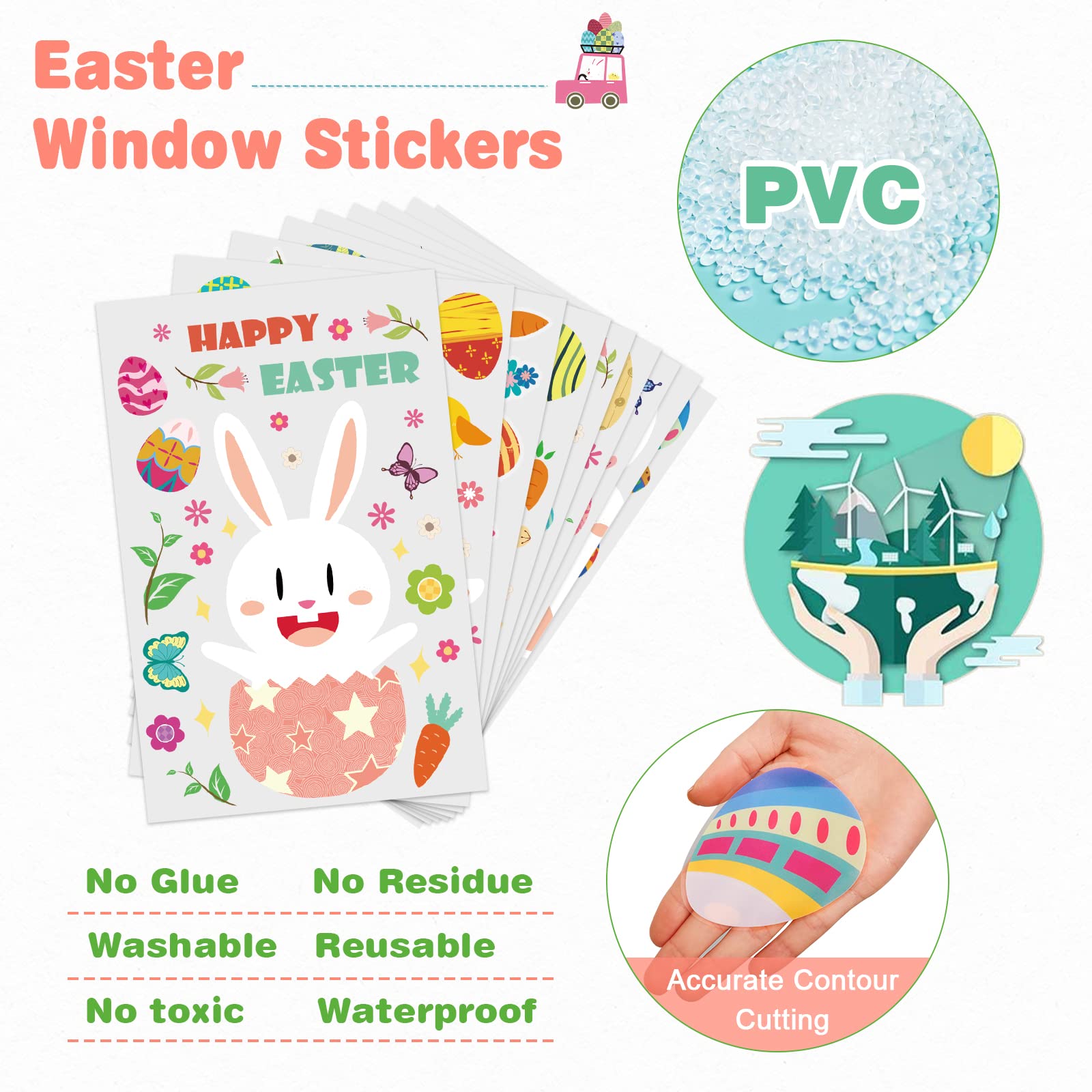 Vetrofanie Pasquali 9 Pezzi | Adesivi Coniglietti Uova Per Finestre - Foto 5