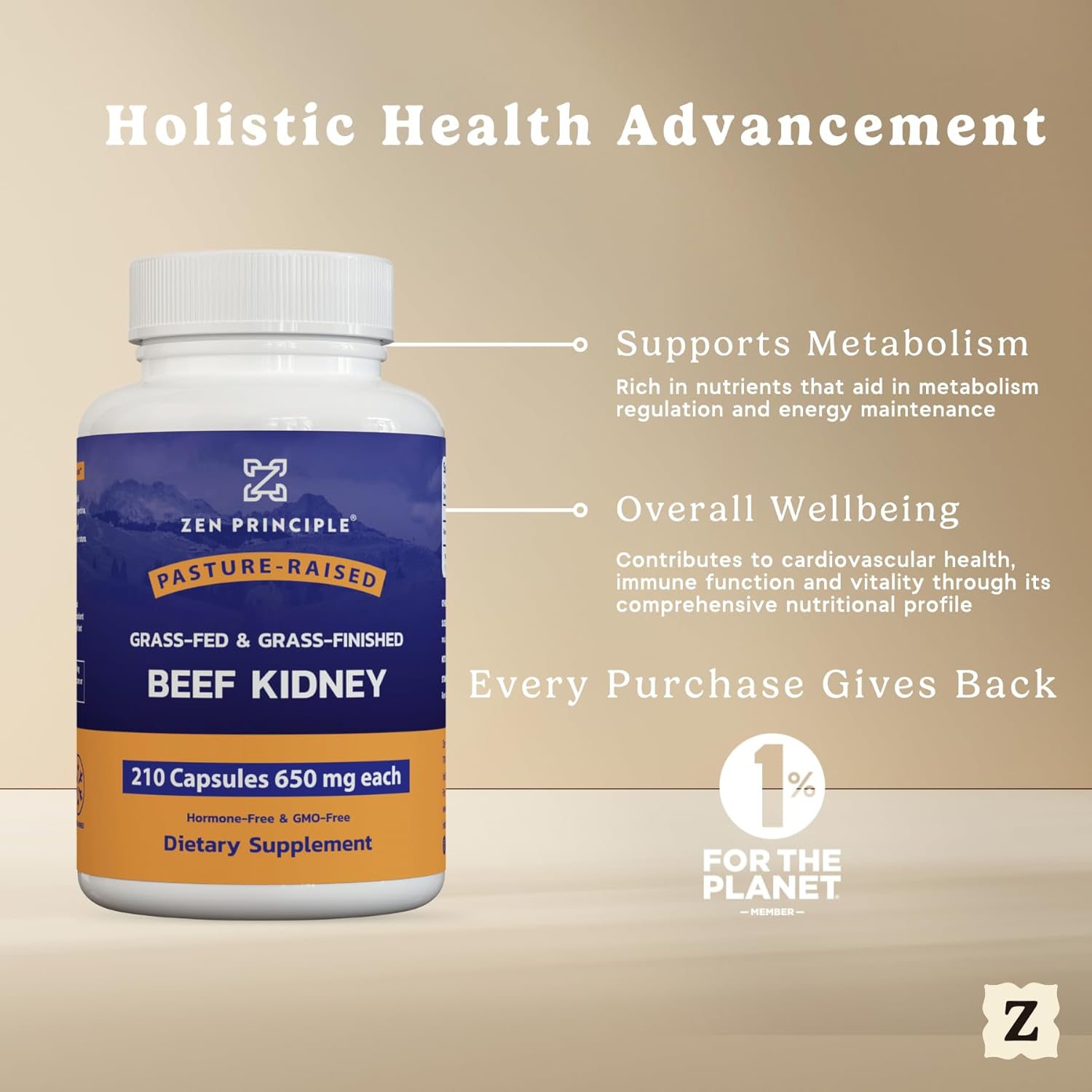 Zen Principle Grass Fed Beef Kidney Supplement, 210 Capsules, 3000 mg. DAO Enzyme for Histamine Health. Selenium and B12 for Thyroid Support. - Image 4
