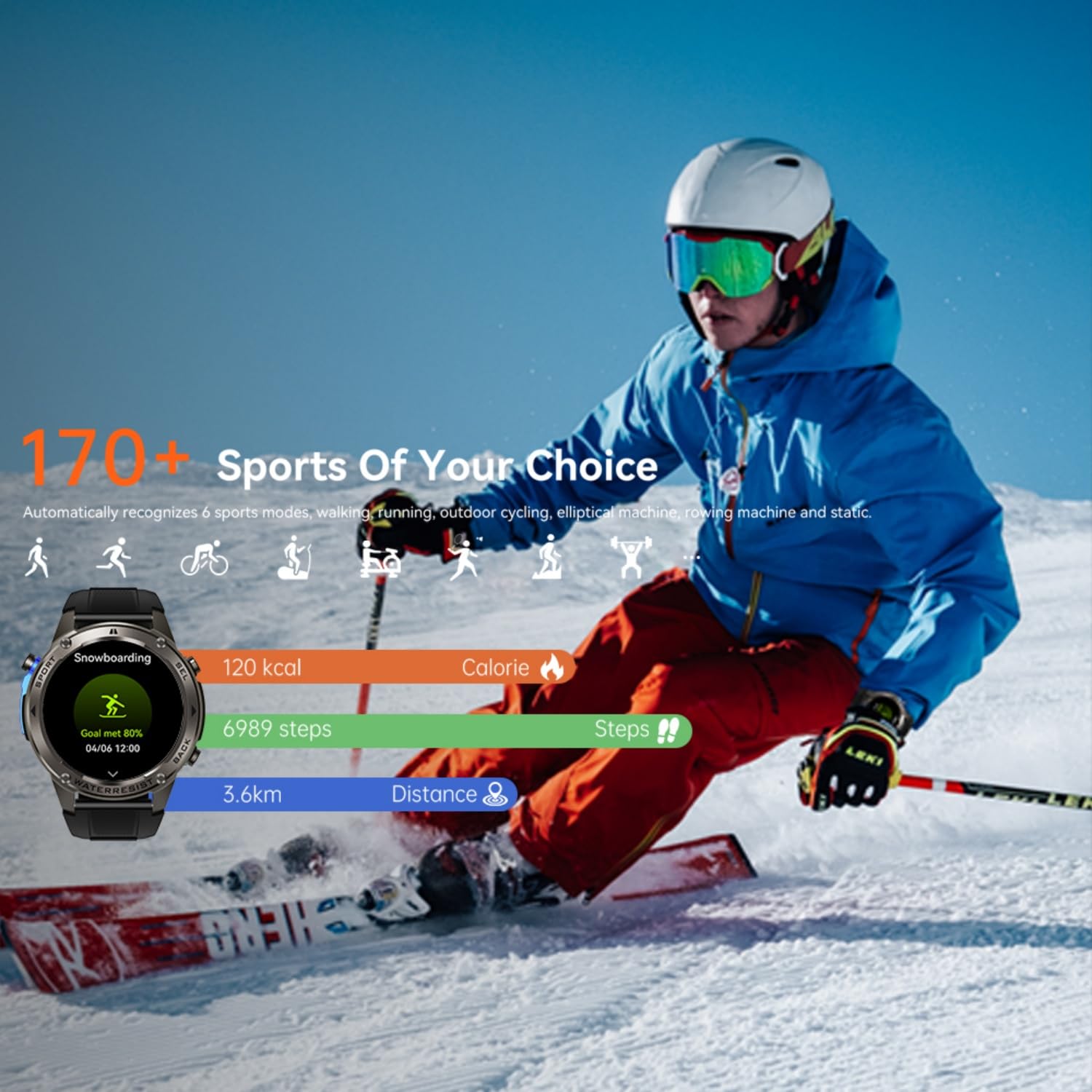 AIEK Smartwatch da Uomo, GPS Orologio Sportivo,65 Giorni Standby,5ATM Impermeabile per Nuoto, Chiamate Bluetooth, Fitness Tracker 170+ Sportive, Sonno Bussola,Compatibile iOS Android (Nero)