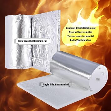 Ceramic Fiber Blanket Roll Pipe Insulation High Density Fireproof Baffle Fire Blanket Heat For Wood Stove Baffle Fireplace Pellet Stove Chimney Furnace Boiler(Size:590in*24in*0.4in,Color:Single Sided)