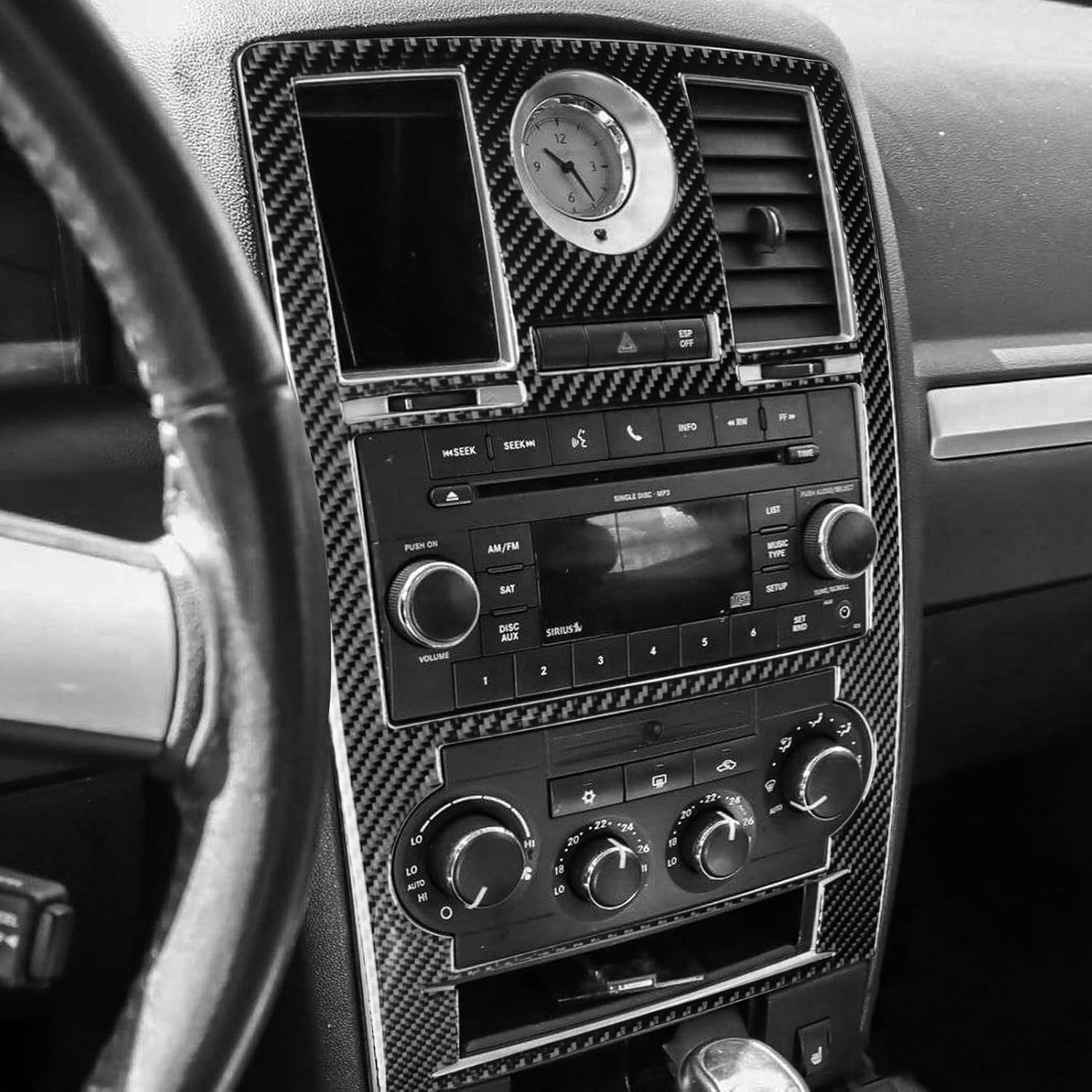 Real Carbon Fiber Car Trim Stickers Climate Control Radio Panel Cover Decals Compatible with Chrysler 300 300C 2008 2009 2010 Interior Accessories