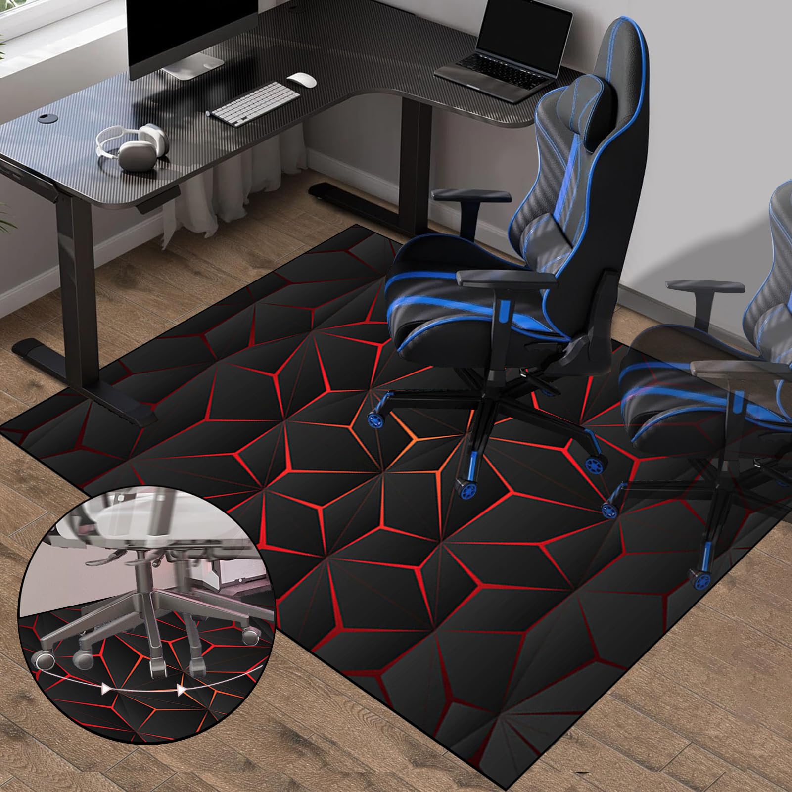 Tappetino antiscivolo per sedia da gioco, 100 x 140 cm, protezione per pavimenti duri, per gaming, ufficio, soggiorno e camera da letto, tappetino da scrivania per giocatori e professionisti