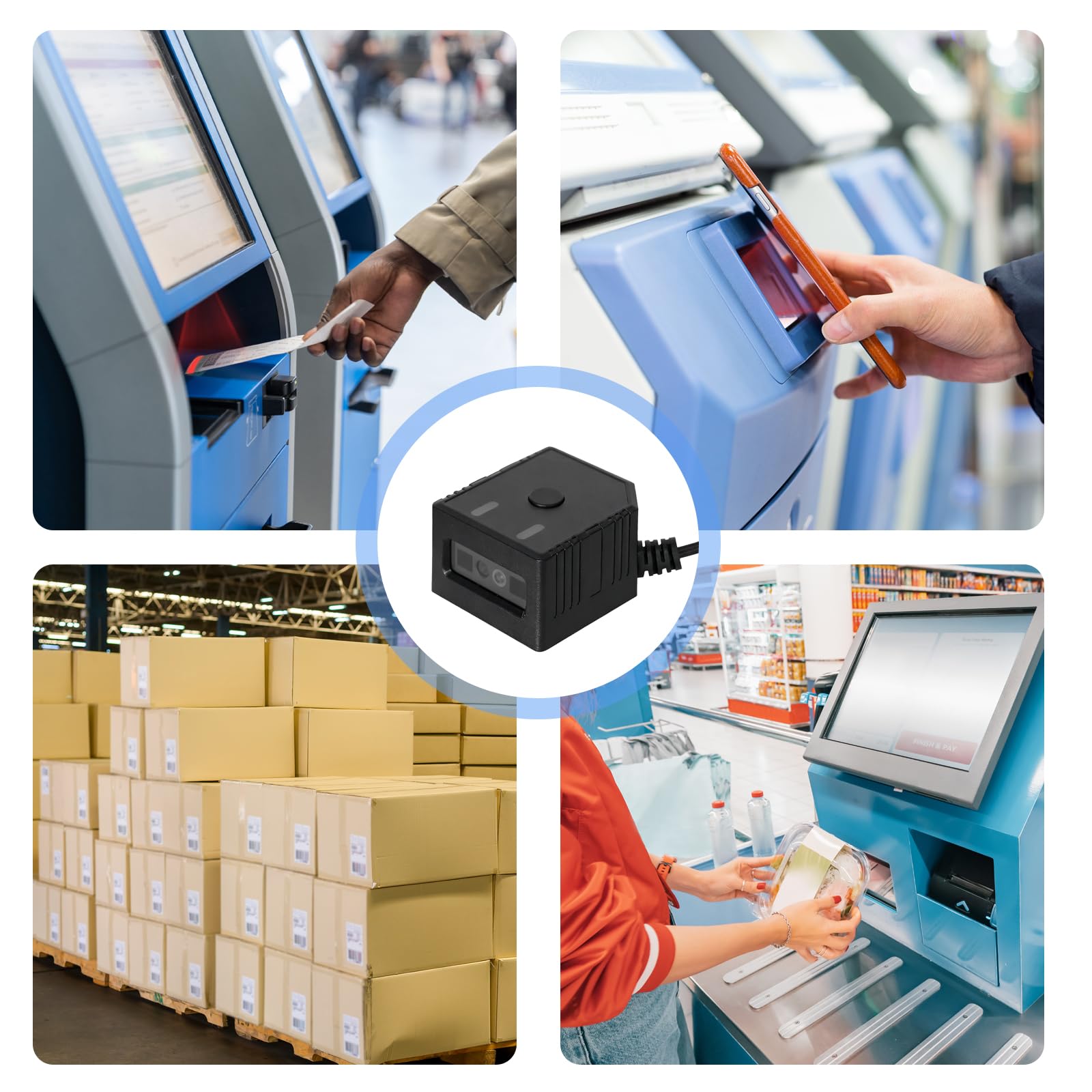 Yanzeo S15 2D Embedded Fixed Mount Barcode Scanner Scan Engine, USB Interface, High Speed CMOS QR Code Reader Module with Auto-Sense and Continuous Scan, IP54 Durable for Kiosk, Factory, POS Terminal