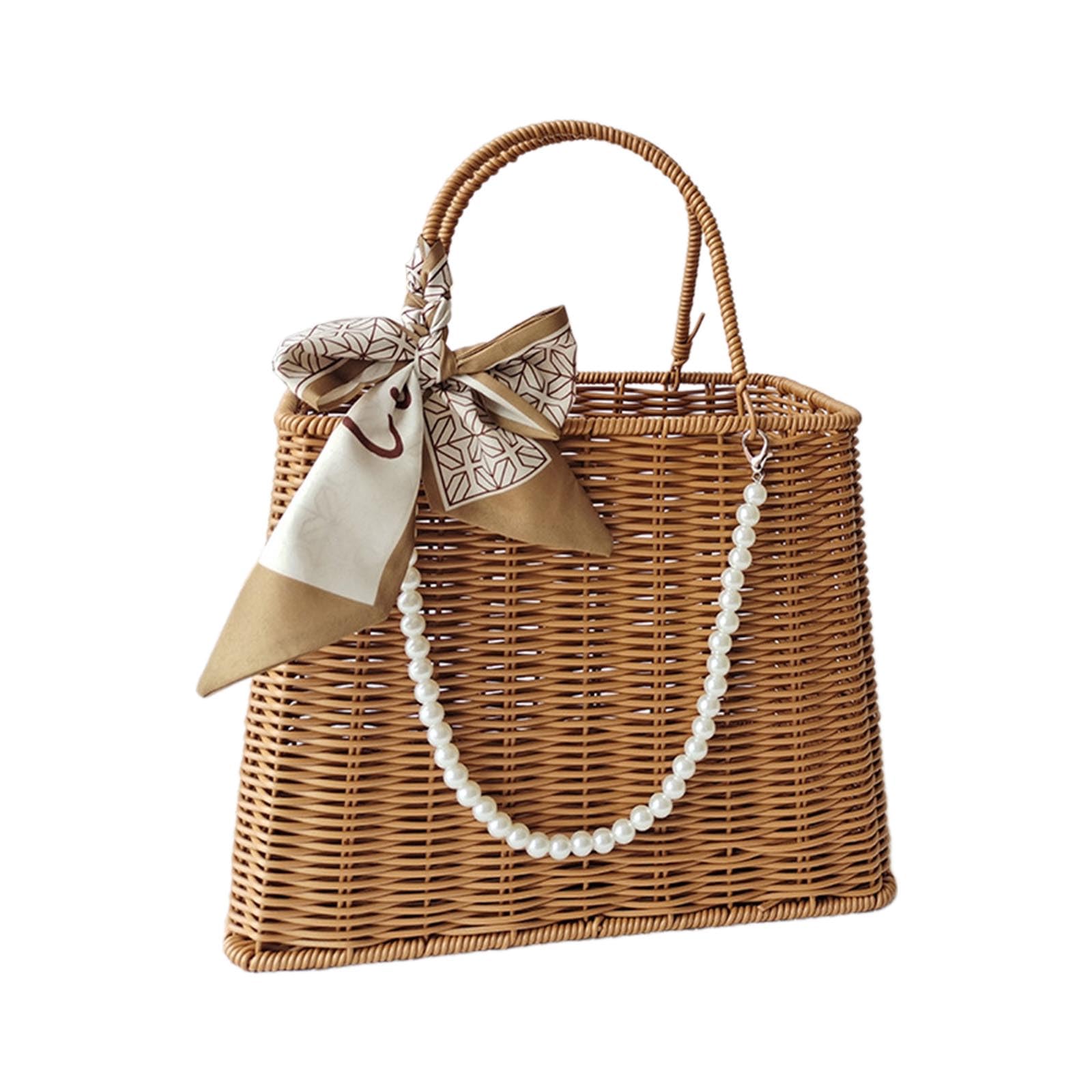 Tsophreniq Kitchen Organization Container Shopping Basket Practical Simulated Rattan Fruit Sundries Basket Woven Hand