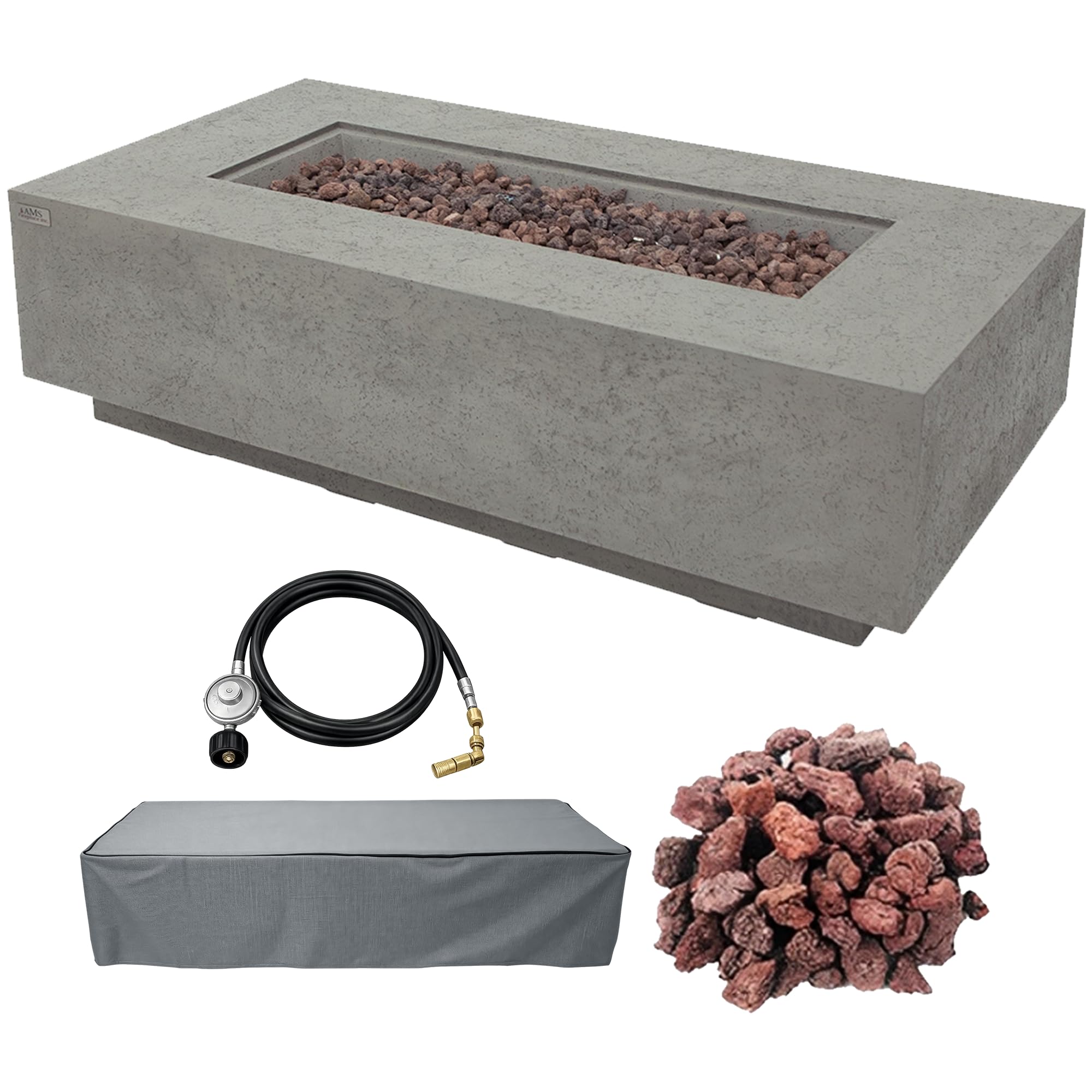 AMS 60" Rectangular Concrete GFRC Natural Gas Fire Pit Table (Light Gray)
