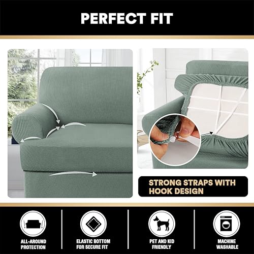 Miniatura 4 de PrinceDeco Funda de sofá de 3 piezas con cojín en forma de T, fundas de sofá elásticas para sofá de 2 cojines con 2 fundas individuales en forma de