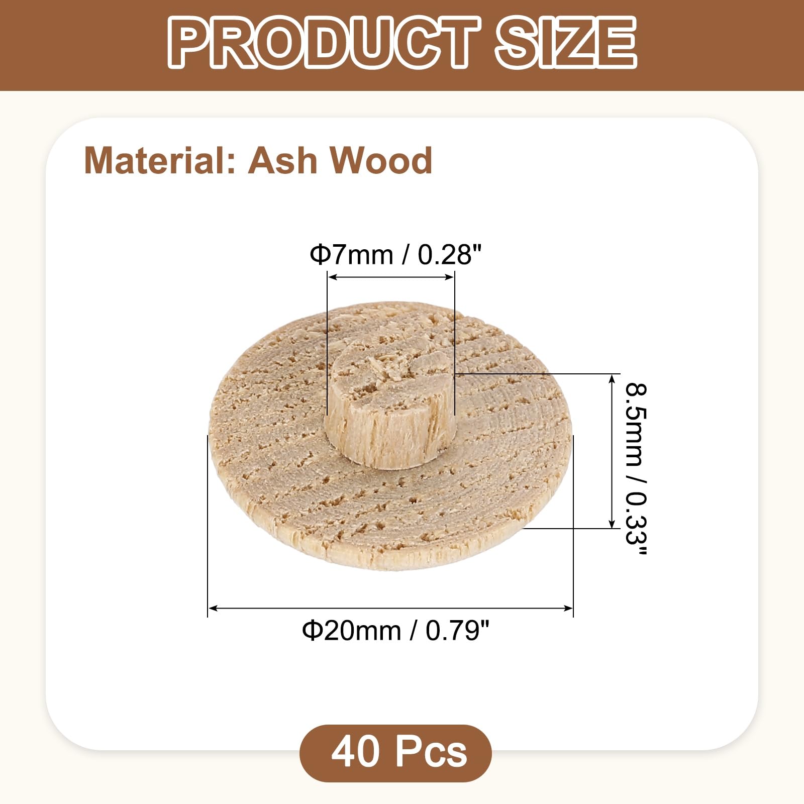 uxcell 40Pcs Wood Button Plugs, 7mm / 0.28
