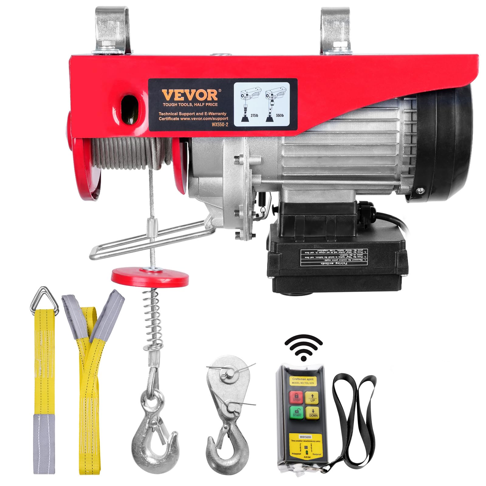 VEVOR Paranco a Leva Elettrico 510 W Carico Max. da 250 kg Motore con Telecomando Senza Filo Distanza da 10m, Paranco Elettrico a Leva per Sollevamento Carico Velocità 10 m/​min Altezza 12m