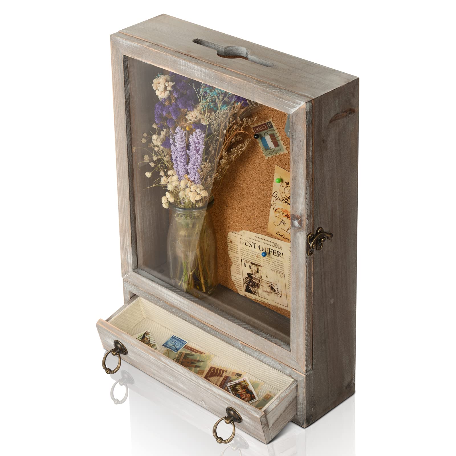 ikkle Shadow Box Frame Memory Display Case 11”x 15.9” with Linen Back, 12 Stick Pins for Memorabilia Awards Medals Photos Memory Box - Home Decor, Gift (Gray)