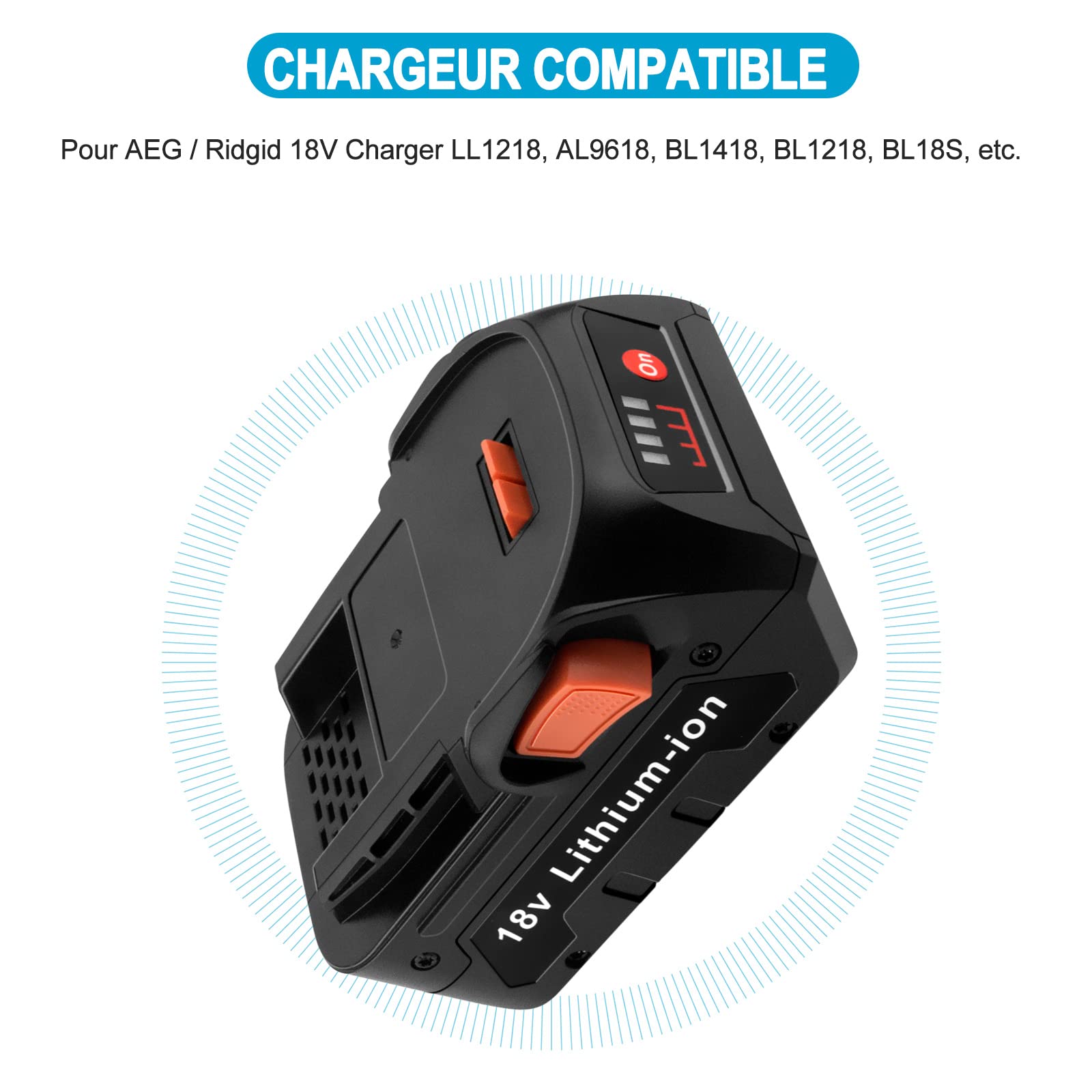 5000mAh Li-ION 18V L1840R Batterie Compatible avec AEG 18V Batterie L1850R L1830 L1815 L1815R L1830R L1840 L1840R pour Ridgid 18V Batterie R840083 R840085