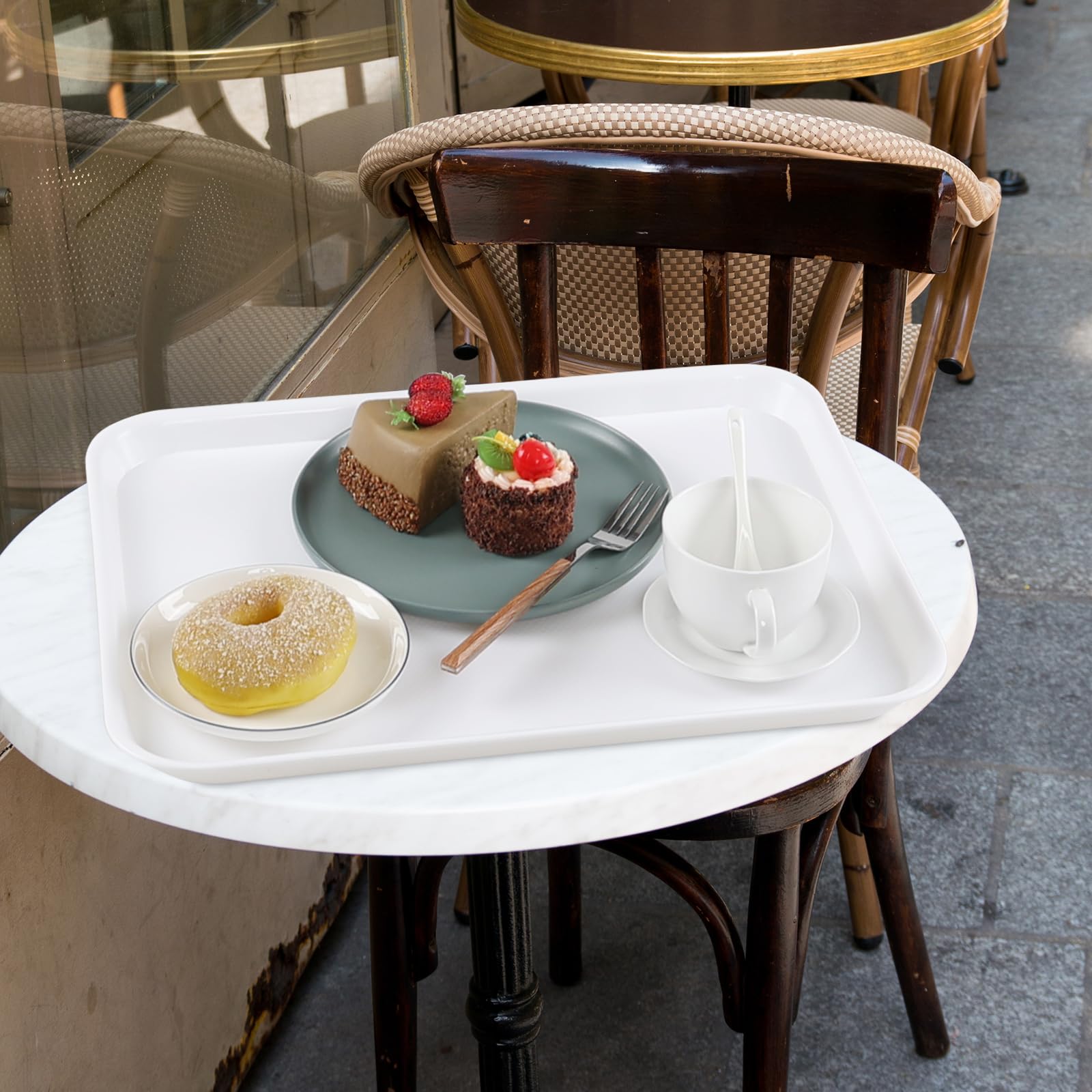 Lot 8 Plateaux Service Rectangulaires Vert – 35x27 Cm – Plastique PP Robuste Antidérapant – Restaurant Cantine Maison