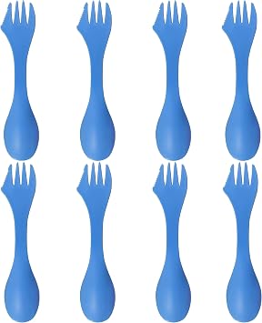 Utility Spork 3-in-1 Combo Spoon-Fork-Knife Camping Utensil 8 pack, Blue