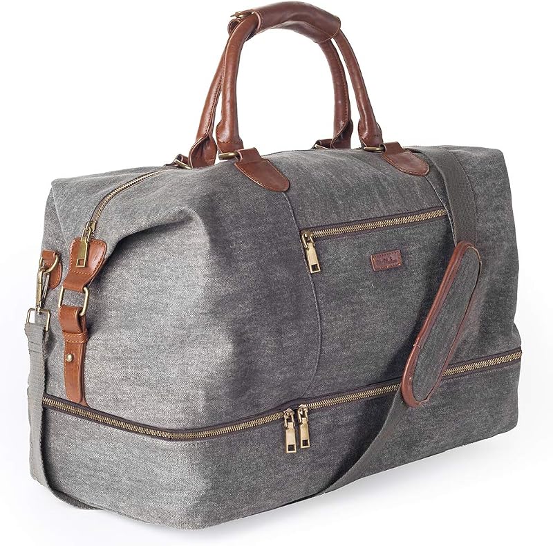 MyMealivos Bolsa de lona para fines de semana, bolsa de viaje para llevar durante la noche con bolsa para zapatos (gris)