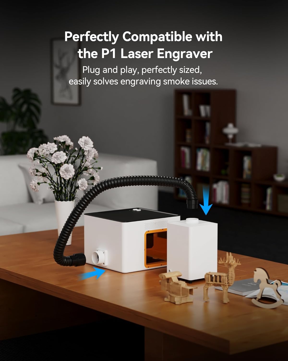 ATOMSTACK D5 Air Purifier for P1 5W Laser Engraver Mini Smoke Purifier for Laser Engraver with 3-Layer Fume Extractor Filter with Activated Carbon + HEPA Filter for Laser Engraving Machine P1