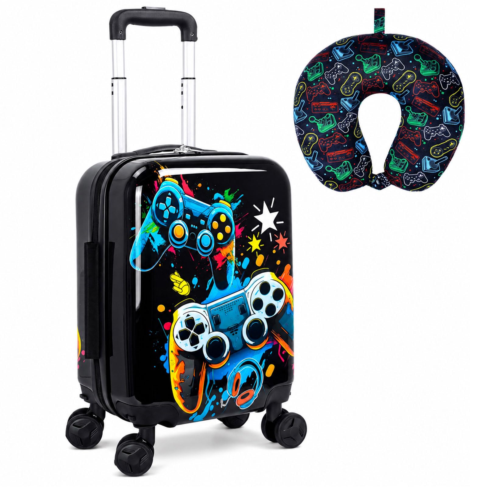 Kids Suitcase Set 2PCS with Wheels, Fun Game Carry-On Luggage for Boys