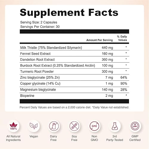 Miniatura 4 de Nourished Natural Health Detox + Debloat - Cardo mariano y raíz de diente de león Suplemento vegano para mujeres - Alivio de la hinchazón y apoyo de