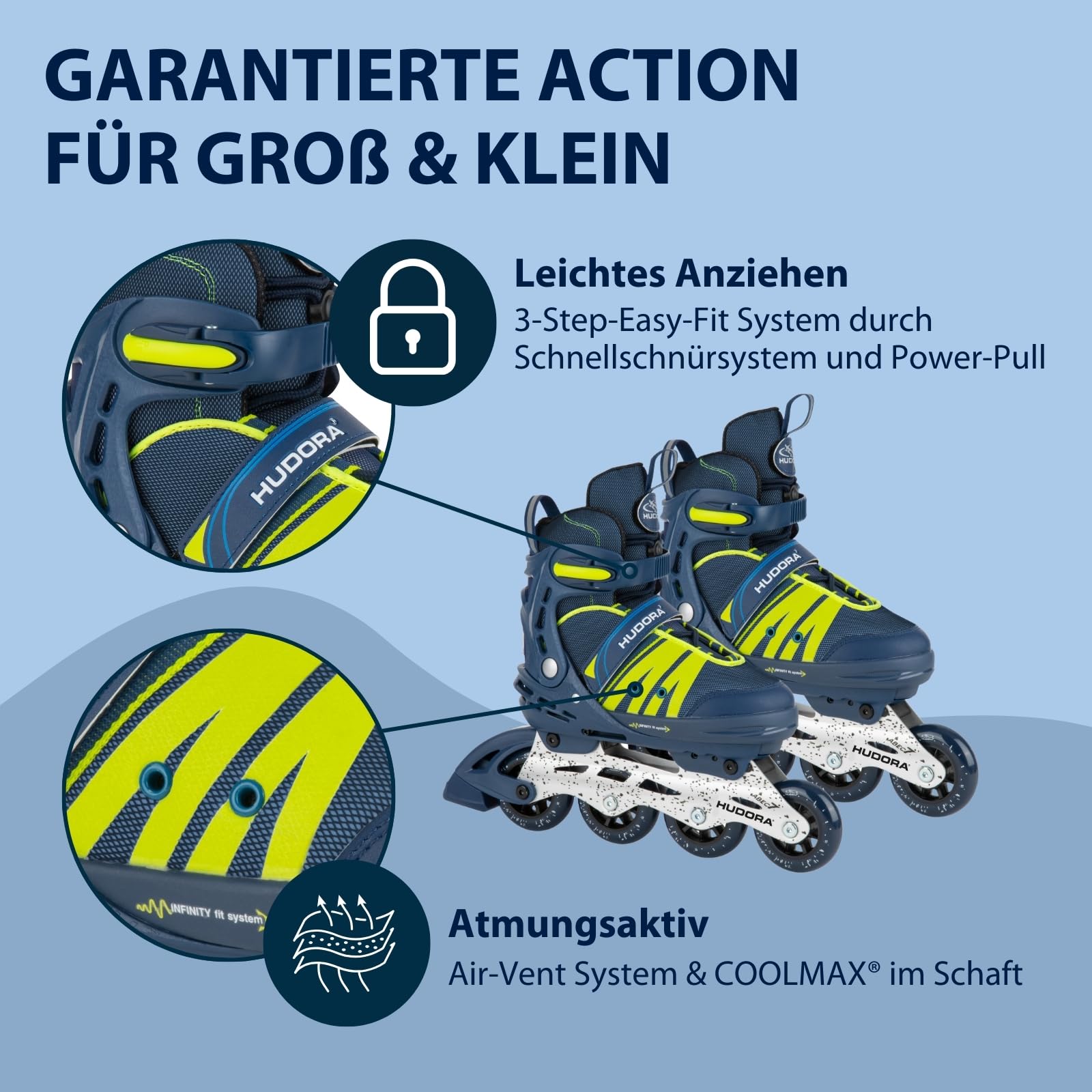 HUDORA Inline Skates Comfort - Inliner für Kinder & Jugendliche in versch. Größen - Roller Skates bis zu 6 Größen in Weite & Länge verstellbar - atmungsaktive Freizeit Inline Skates