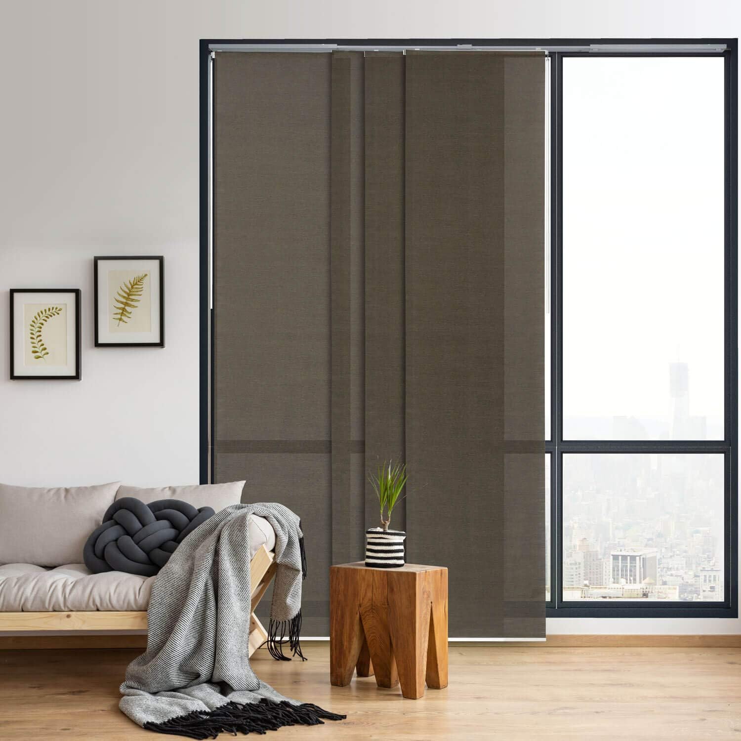 Tор Rаtеd GoDear Design Deluxe Adjustable Sliding Panel Track Blind 45.8- 86 W x 96 H, Extendable 4-Rail Track for Patio Door and Room Divider, See-Through Trimmable Jute Fabric, Semi-Privacy, Pu'er Tea