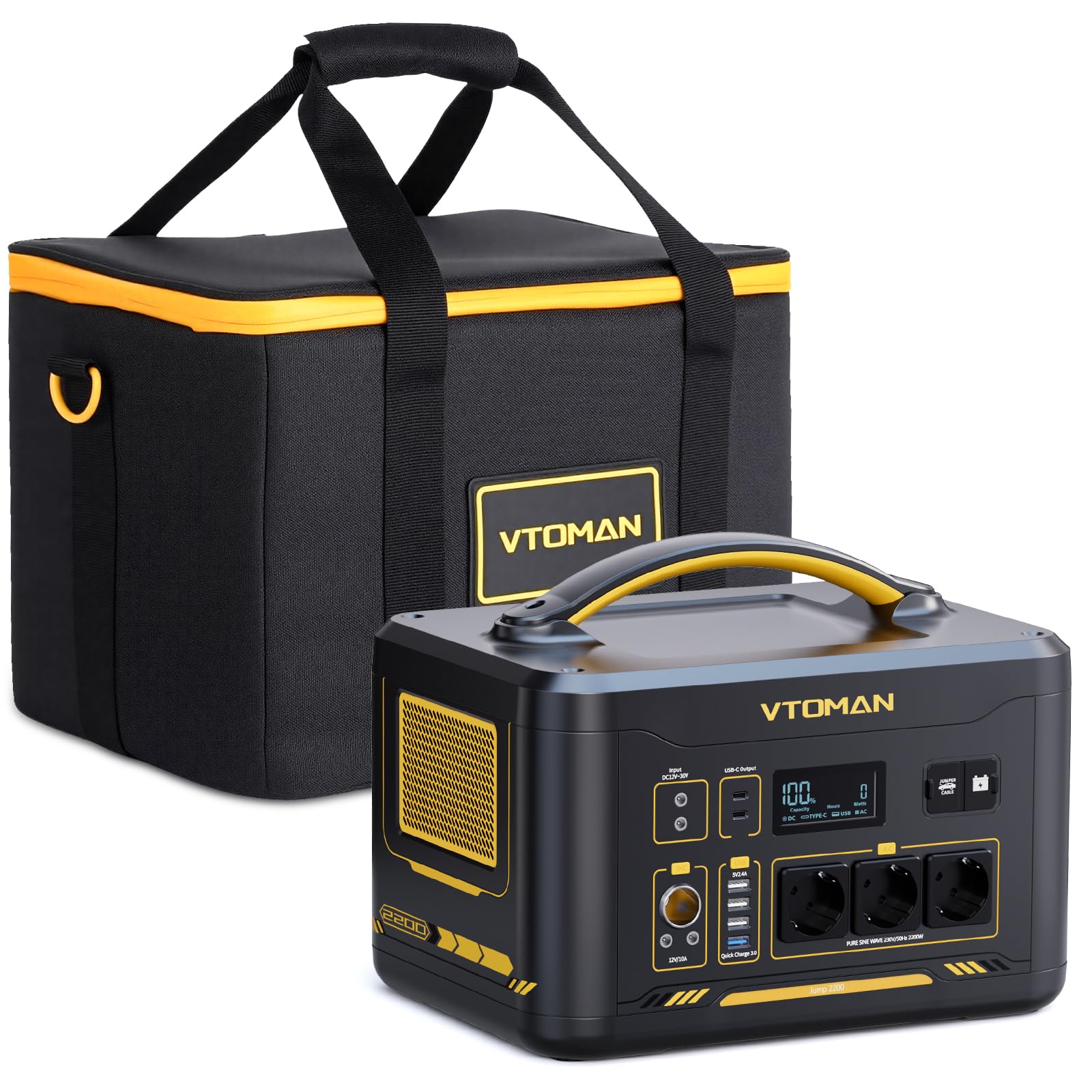 VTOMAN Jump 2200 Estación de Energía Portátil con Bolsa de Almacenamiento | 1548Wh Generador Solar (Pico 4400W), 100W Tipo C, 3 CA de 2200W, LiFePO4 Batería, para Acampadas, Hogar y Caravana