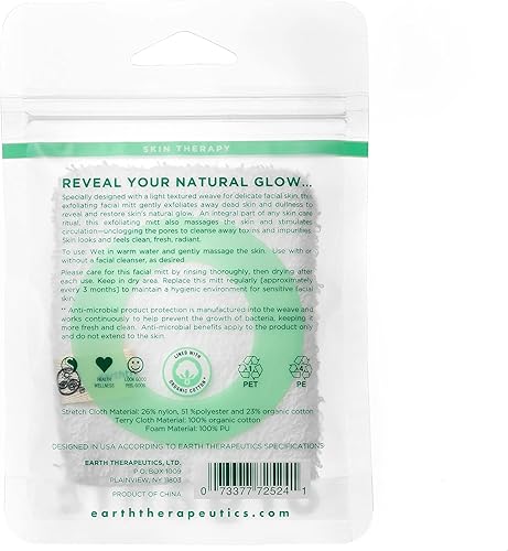 Miniatura 2 de Earth Therapeutics Manopla facial exfoliante de algodón orgánico