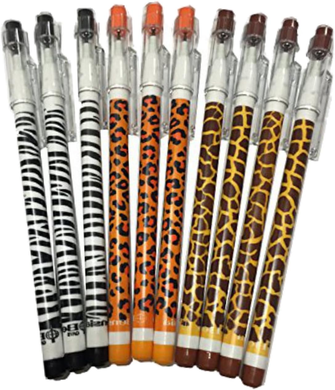 Pop A Point 12 x Animal Print Pencils with Erasers Tiger Giraffe Zebra ...