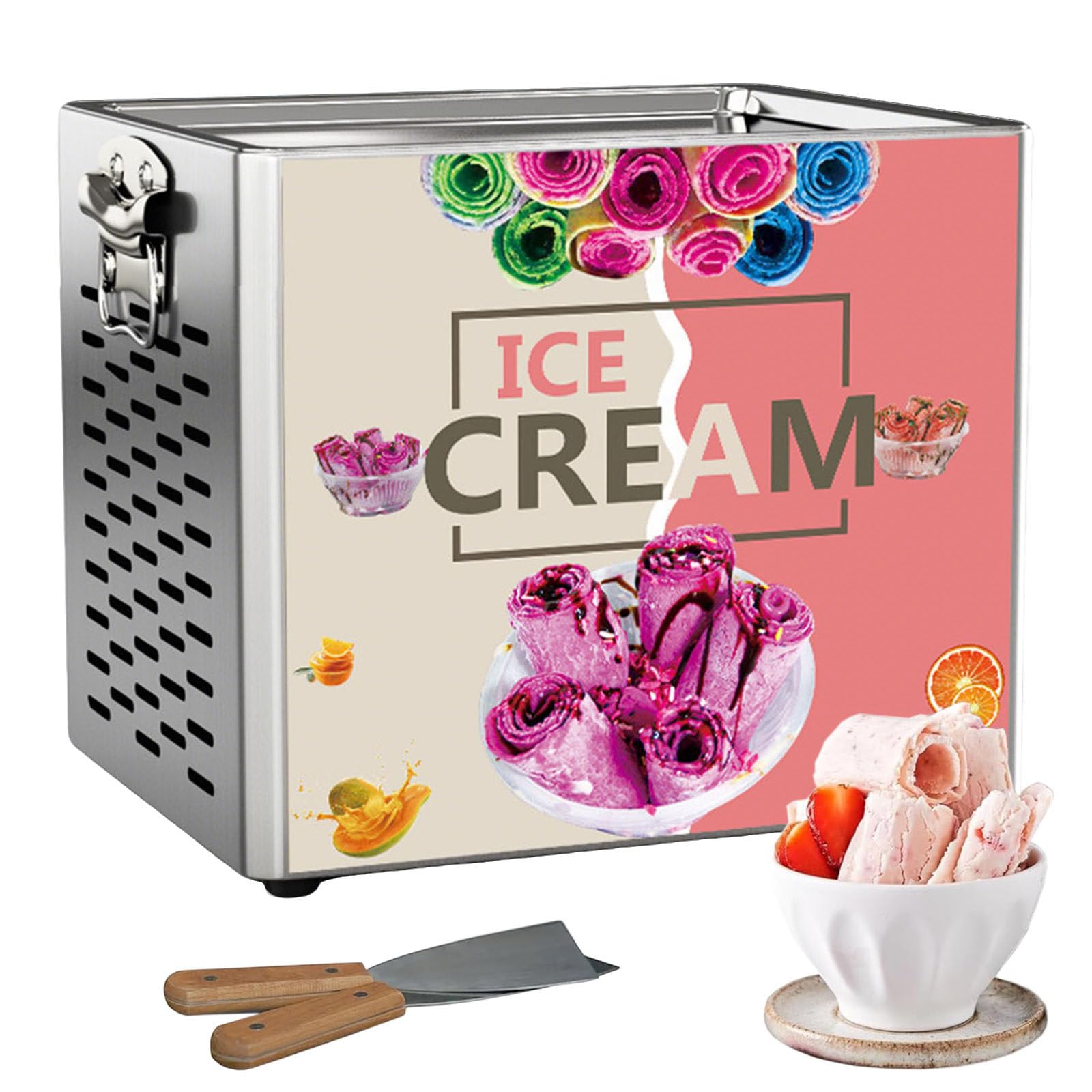 Giuggiolared Electric Ice Cream Roller Maker, Fast-Freeze Fried Yogurt Roll Machine