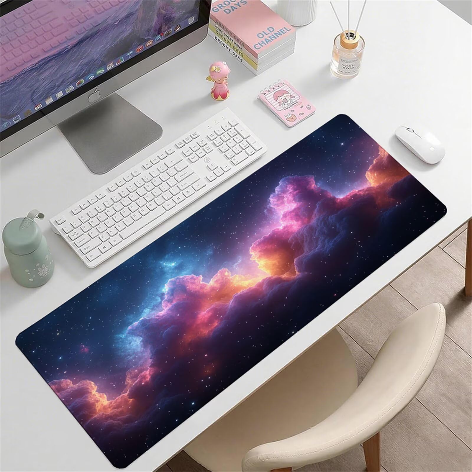 Czarna podkładka pod mysz XXL 1200 x 600 x 3 mm gwiaździste niebo pod ręką akcesoria biurowe antypoślizgowa gumowa podstawa i szyte krawędzie podkładka pod mysz dla graczy do dekoracji biura