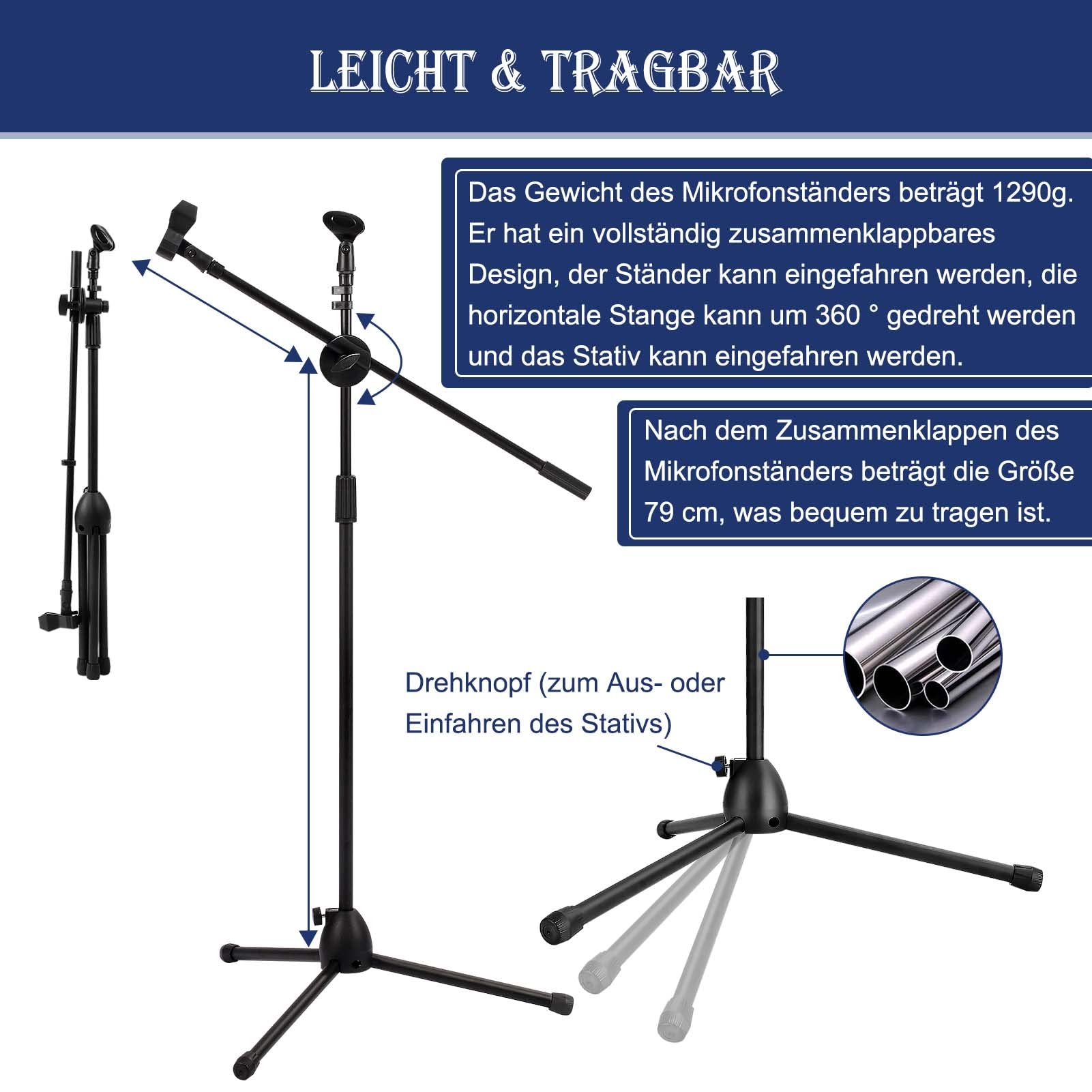 Trintion Mikrofonständer Einstellbare 73-175cm Mikrofonstativ Mikrofon Ständer mit 2 Mikrofonklemmen Einen Stabilen Stand für Singen Studio Rundfunk (73-175cm)