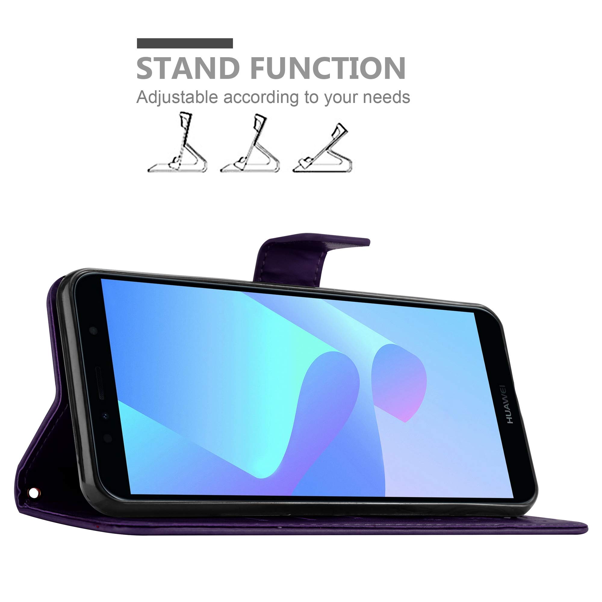 cadorabo Book Case works with Huawei Y6 Prime 2018/Honor 7a in FLORAL DARK PURPLE – Cover