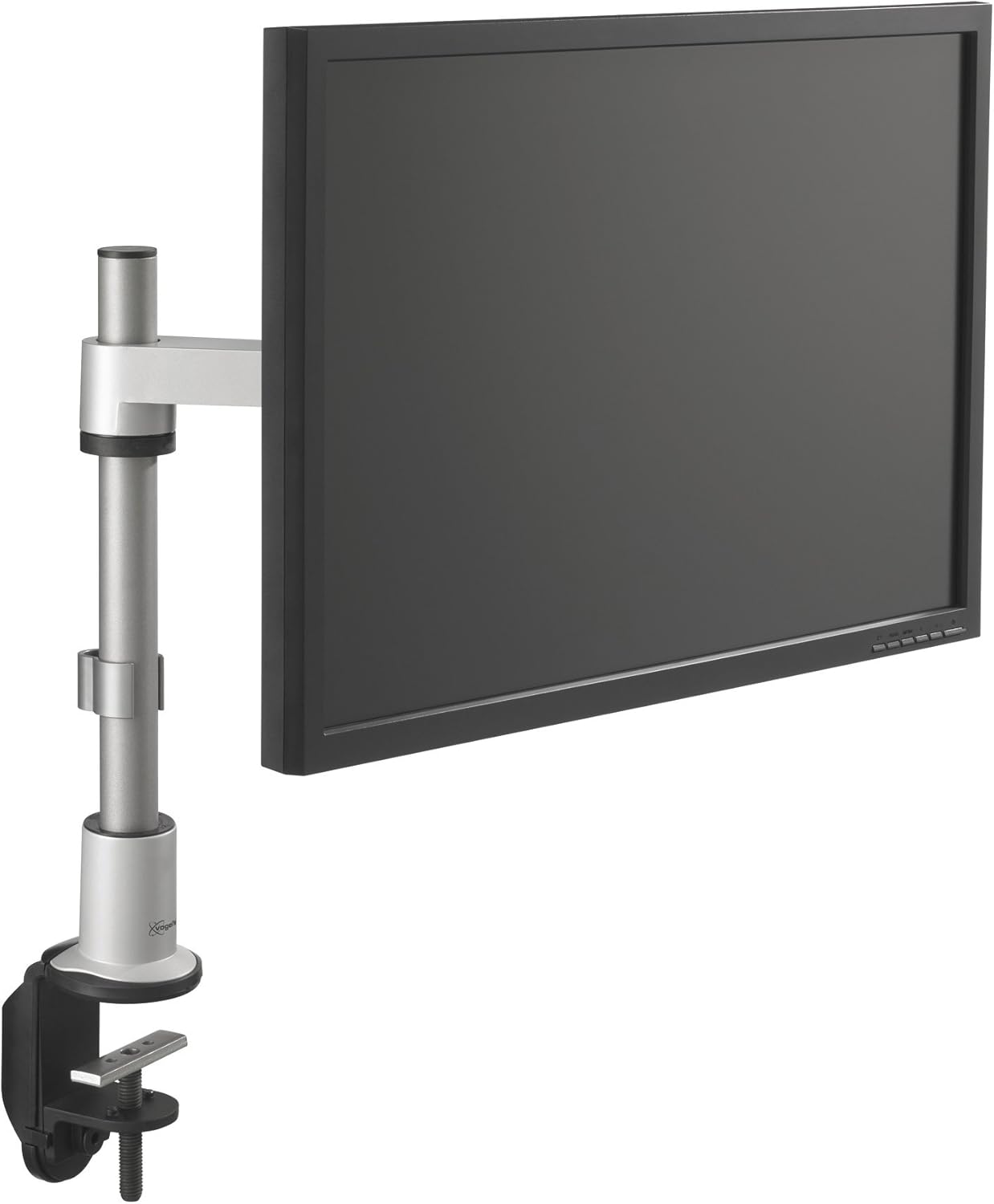 Vogel's PFD 8522 Monitor Desk Mount with a monitor attached, clampdo biurka.