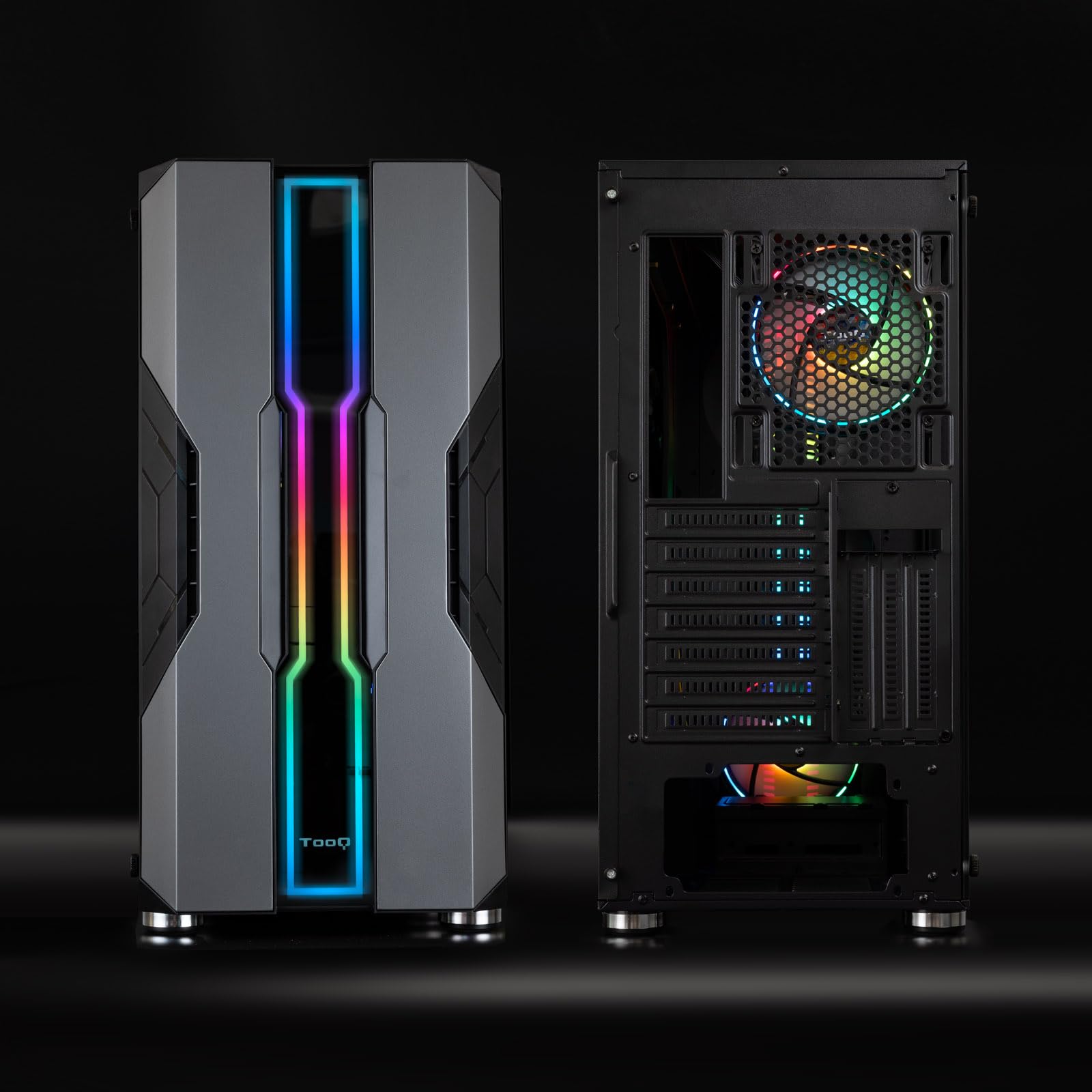 TOOQ TQGCC103-B - “NIGHTCITY” Caja Semitorre Gaming EATX/ATX/Micro-ATX/Mini-ITX, Cristal Templado, Panel Frontal con LED ARGB, Color Negro