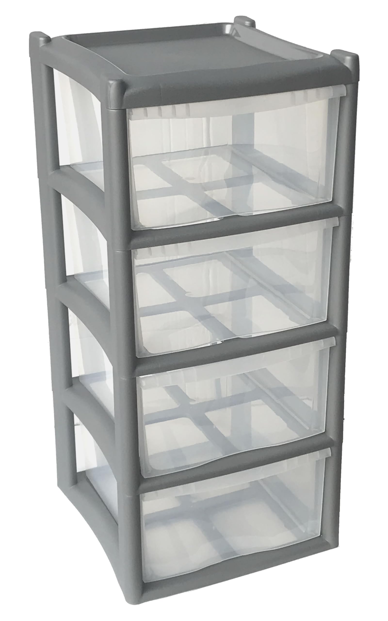 LUNEX 4 Deep Large Drawer Modular Storage Tower Unit For Home Office Schools (Silver)