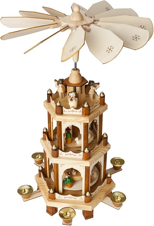Wooden Christmas Pyramid - 18 Inches - 3 Tier Carousel - Nativity Play
