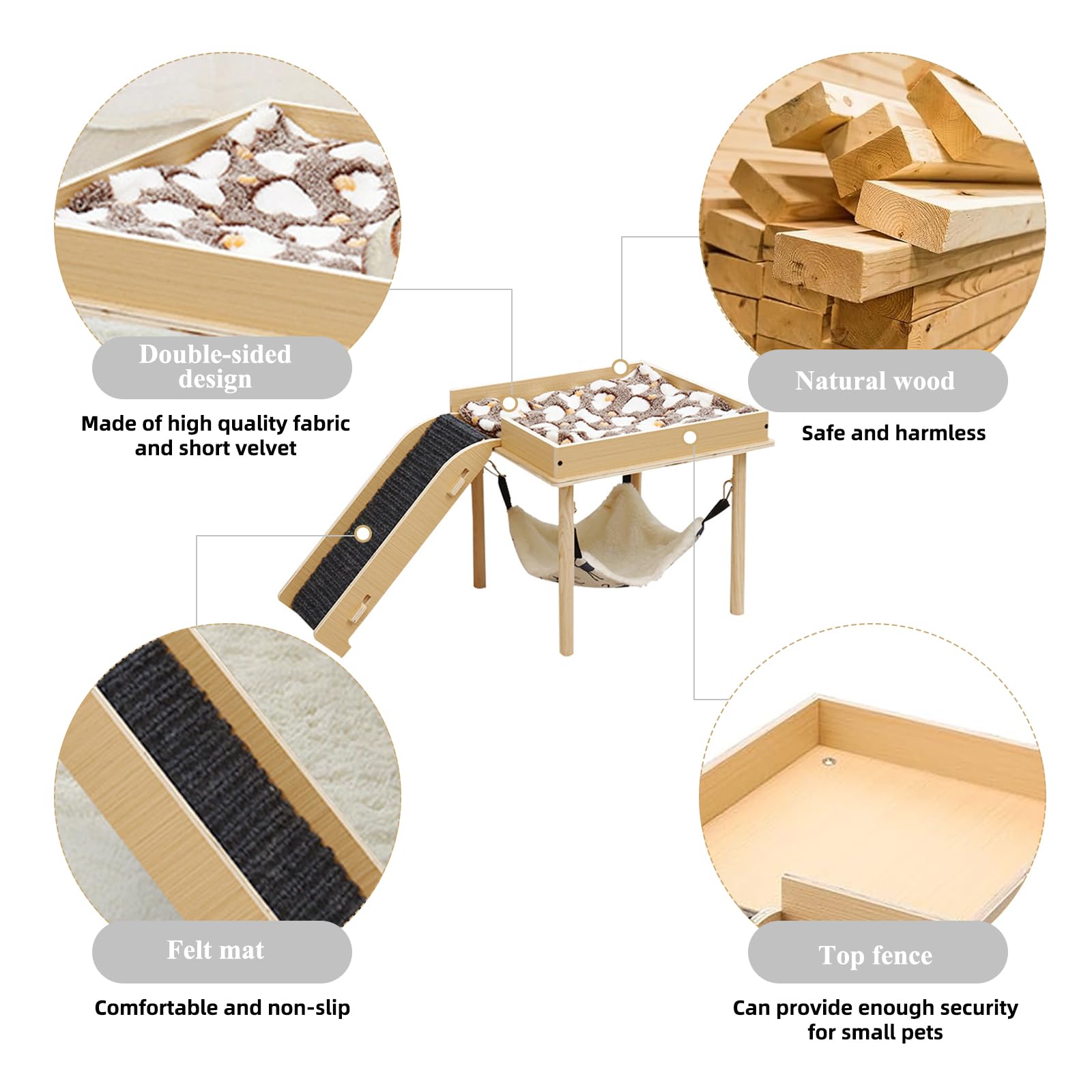 Hamac pour cochons d'Inde et hamsters avec support en bois - Pour rats, chinchillas, lapins, furets