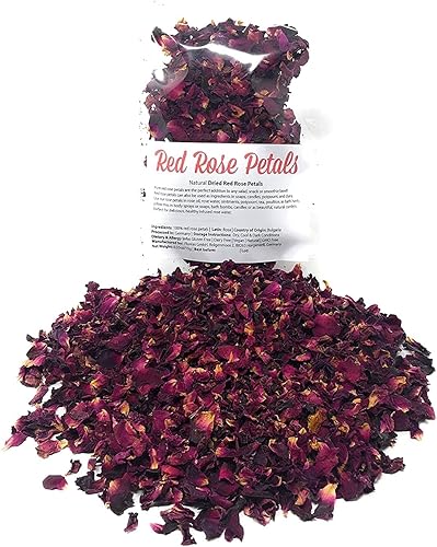 Pétalos de rosa roja puro, comestible y orgánico. Peso neto 0.35onzas10 gramos. Complemento perfecto para cualquier ensalada, snack o batido,