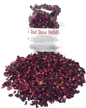 Red Rose Petals - Pure, All Natural & Edible Rose Petals - Dried Flower Petals for Herbal Tea, Decoration, Rose Sprinkles, Topping on Cupcakes, Desserts - Net Weight 0.35oz/10g