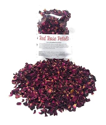 Red Rose Petals - Pure, All Natural & Edible Rose Petals - Dried Flower Petals for Herbal Tea, Decoration, Rose Sprinkles, Topping on Cupcakes, Desserts - Net Weight 0.35oz/10g