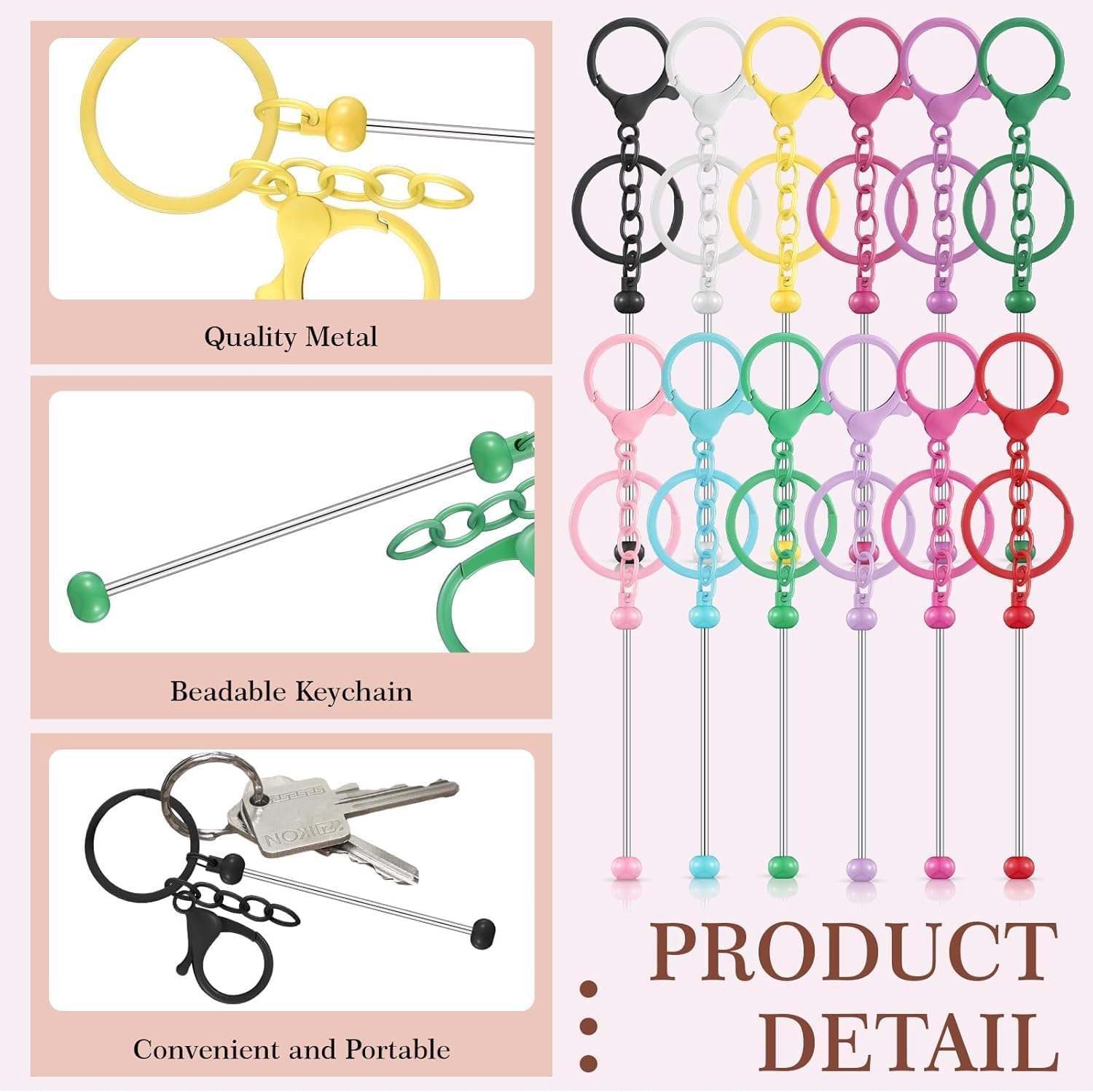 12Pcs Metal Beaded Keychains for Beads Beadable Keychain Bars Blanks Bead Keychain Bar for DIY Crafts Gift image 3