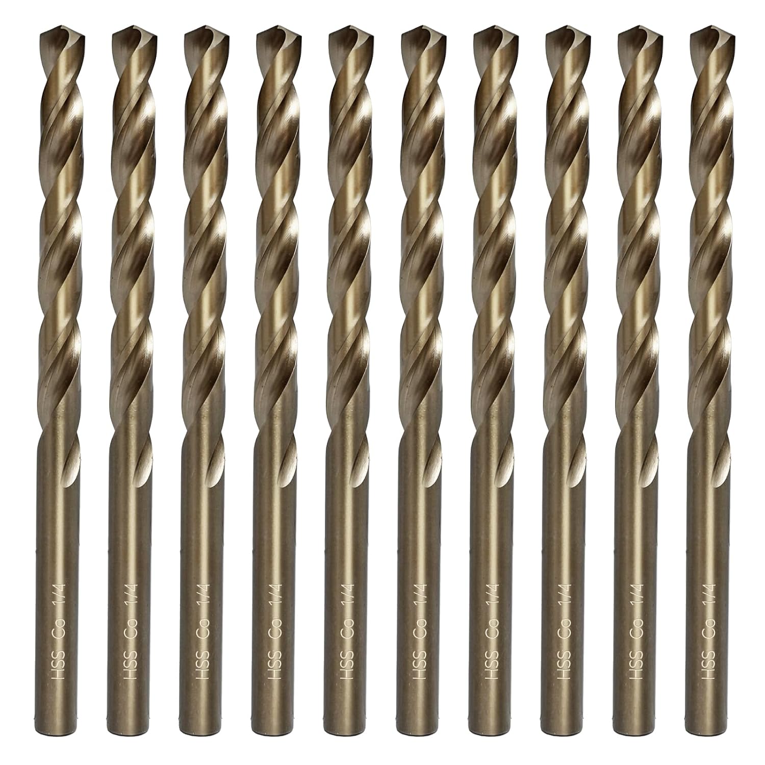 COMOWARE 1/4" Drill Bit Set, M35 Cobalt HSS Drill Bits, Jobber Length, Straight Shank, Twist Metal Drills bit Set for Steel, Stainless Steel, Iron, Hard Metal/Wood/Plastic (10pcs)