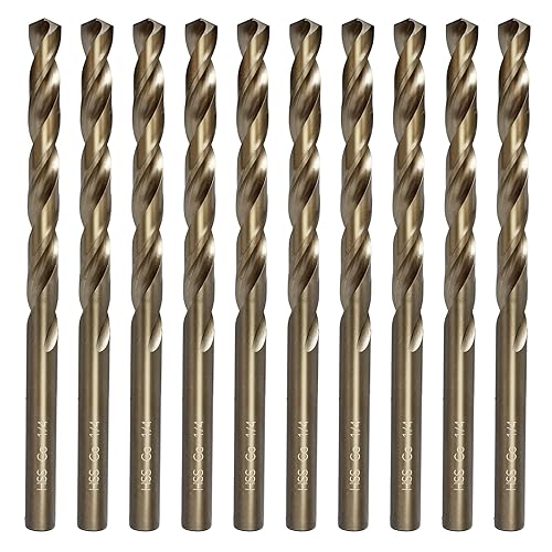 COMOWARE Juego de brocas de 14 de pulgada, brocas M35 cobalto HSS, longitud de trabajo, vástago recto, juego de brocas de metal giratorio para