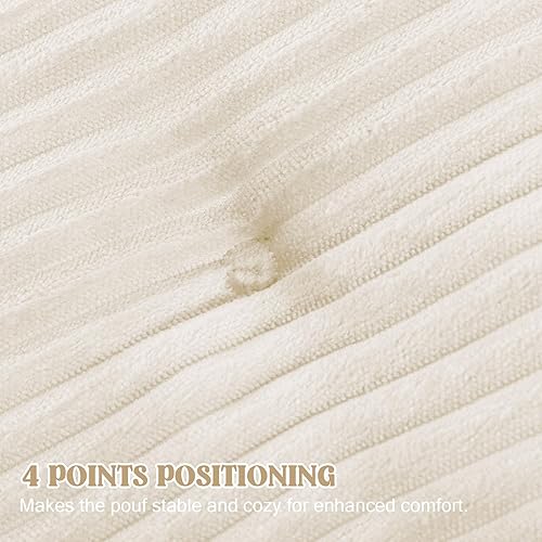 Miniatura 8 de MeMoreCool Puf otomano redondo, reposapiés de pana beige con relleno de espuma, taburete compacto para sofá, decoración de sala de estar