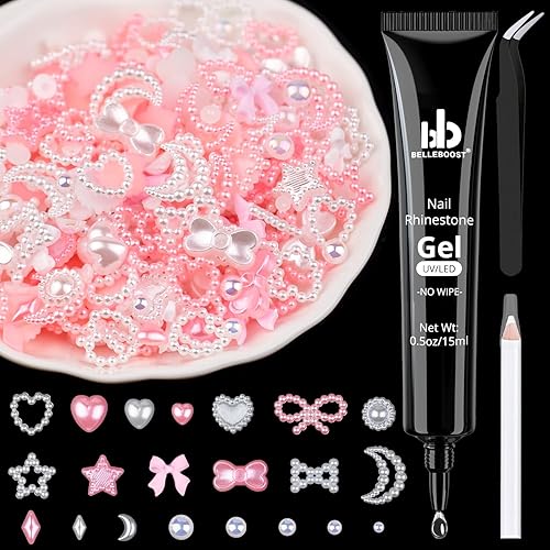 1200 dijes de uñas multiformas 3D y perlas de parte trasera plana, estilos de mezcla de rosa y blanco, adornos de girasol para arte de uñas,