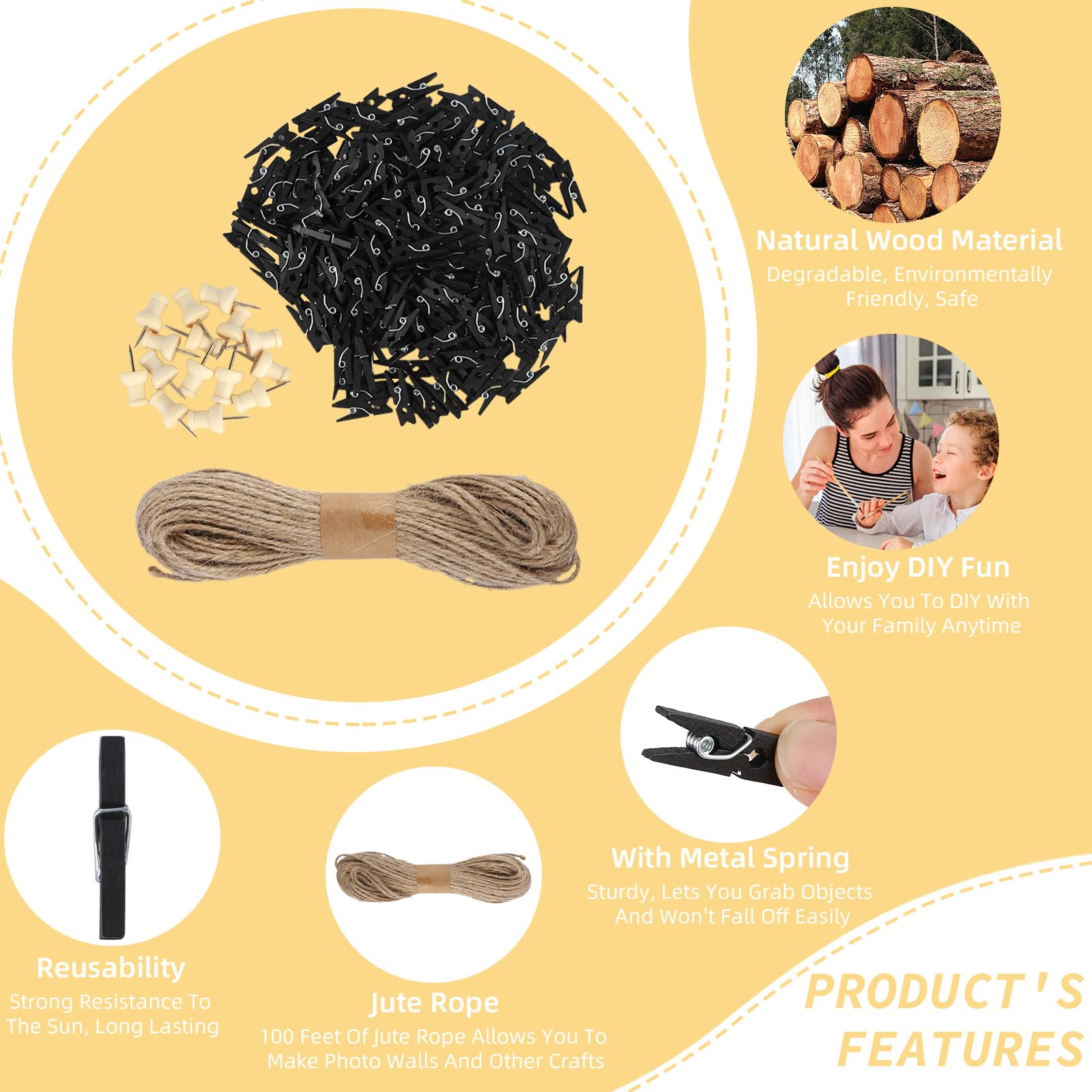 Petite Pince à Linge Bois,100PCS Mini Pinces à Linge Naturel En