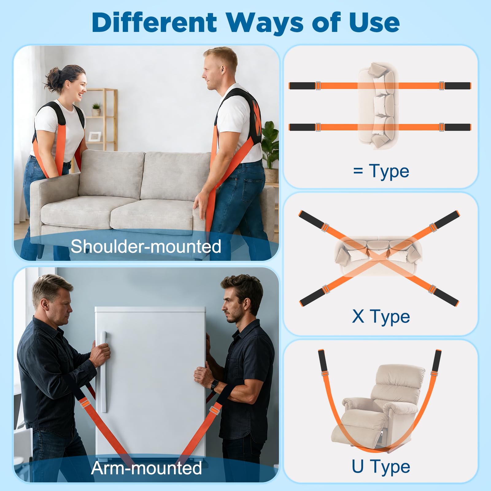 NOCOEX Cinghie da Trasloco per Oggetti Pesanti: Sistema di Sollevamento e Trasporto a 2 Persone, Cinghie a Spalla per Mobili, Elettrodomestici, Materassi e Oggetti Ingombranti fino a 880 lbs