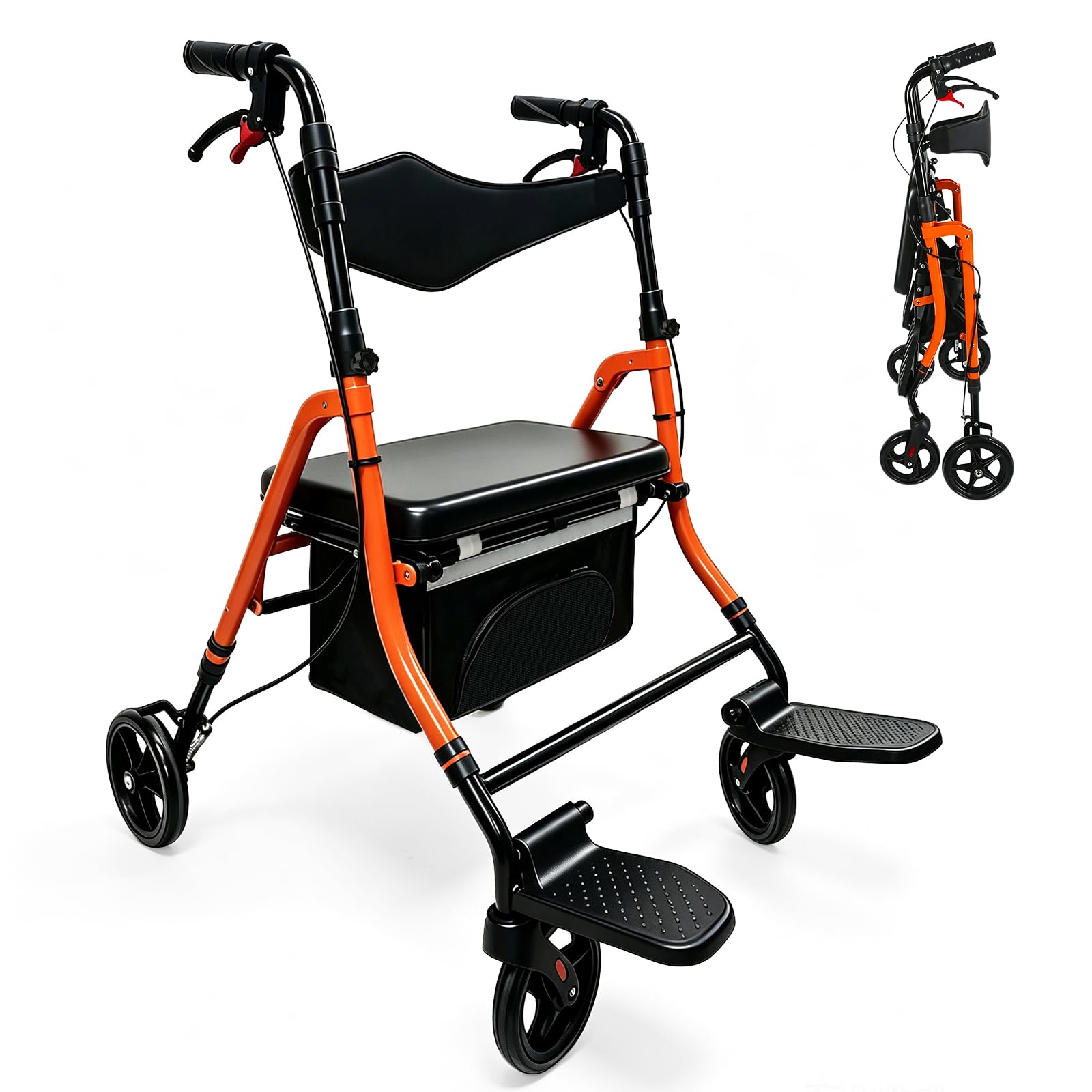 2 in 1 Rollstuhl Rollator Faltbar mit Sitz und Fußstützen, Schmal