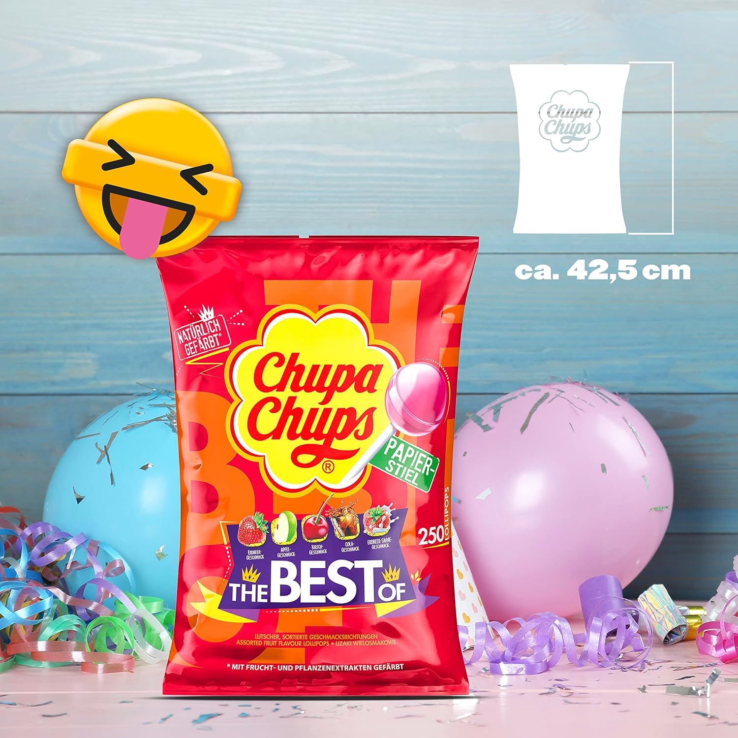 Chupa Chups Best of Lutscher-Beutel, Beutel enthält 250 Lollis in 6 Geschmacksrichtungen wie Cola, Erdbeere, Kirsch, Apfel, geeignet für Geburtstag, 250 x 12g