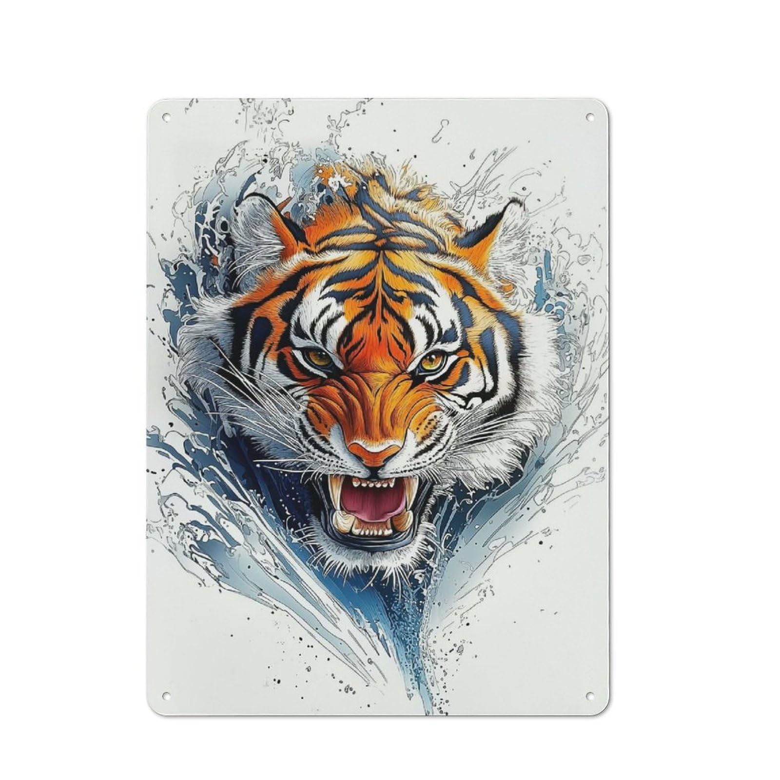 Pet Lover Tiger Splash Decorative Metal Plaque, Wall Decor for Pet Corner, Living Room Or Hallway, 40x30cm