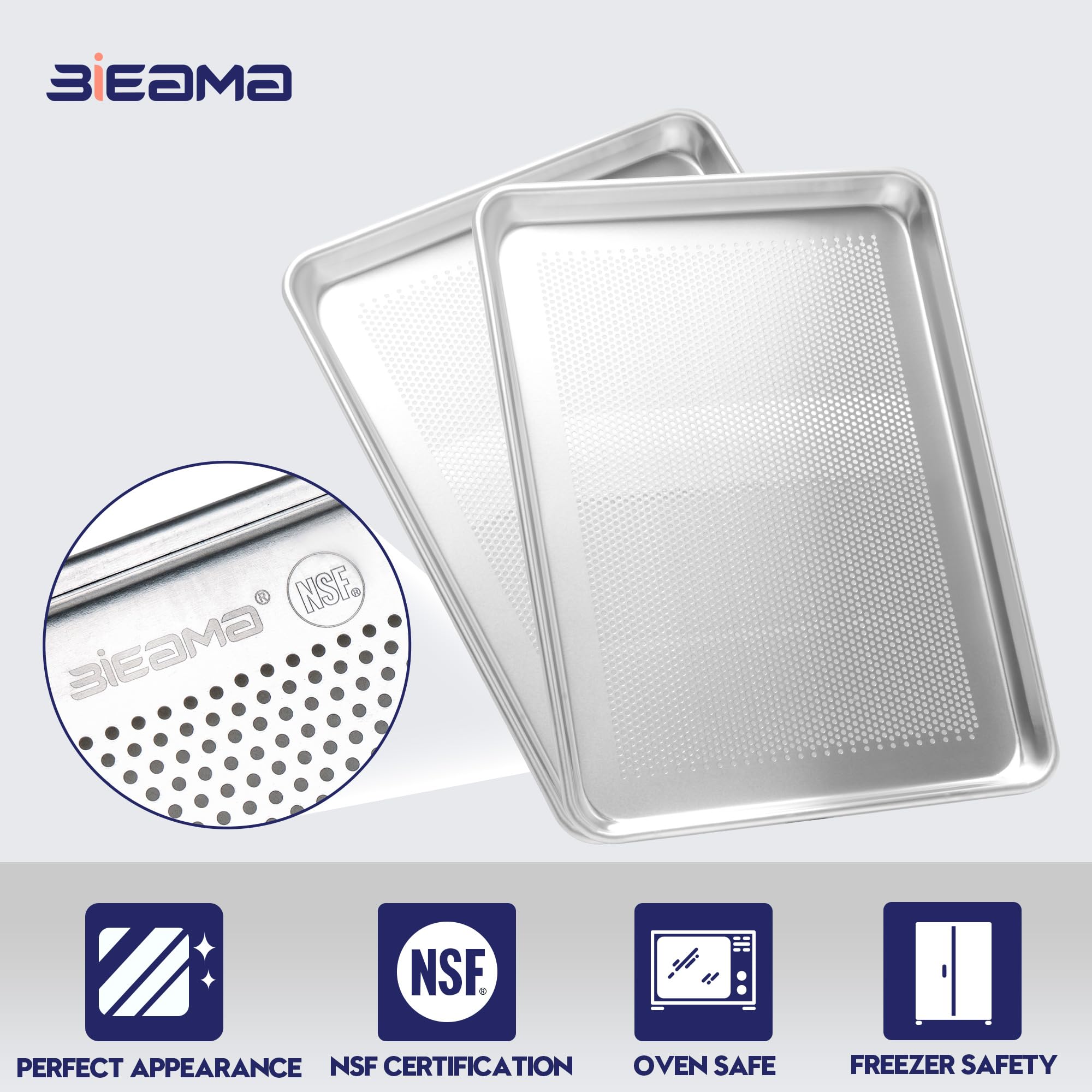 Paquete de 6 bandejas perforadas de aluminio de tamaño medio de 18 x 13 pulgadas, bandejas de galletas para equipos de panadería comercial, bandeja para hornear aprobada por NSF 3