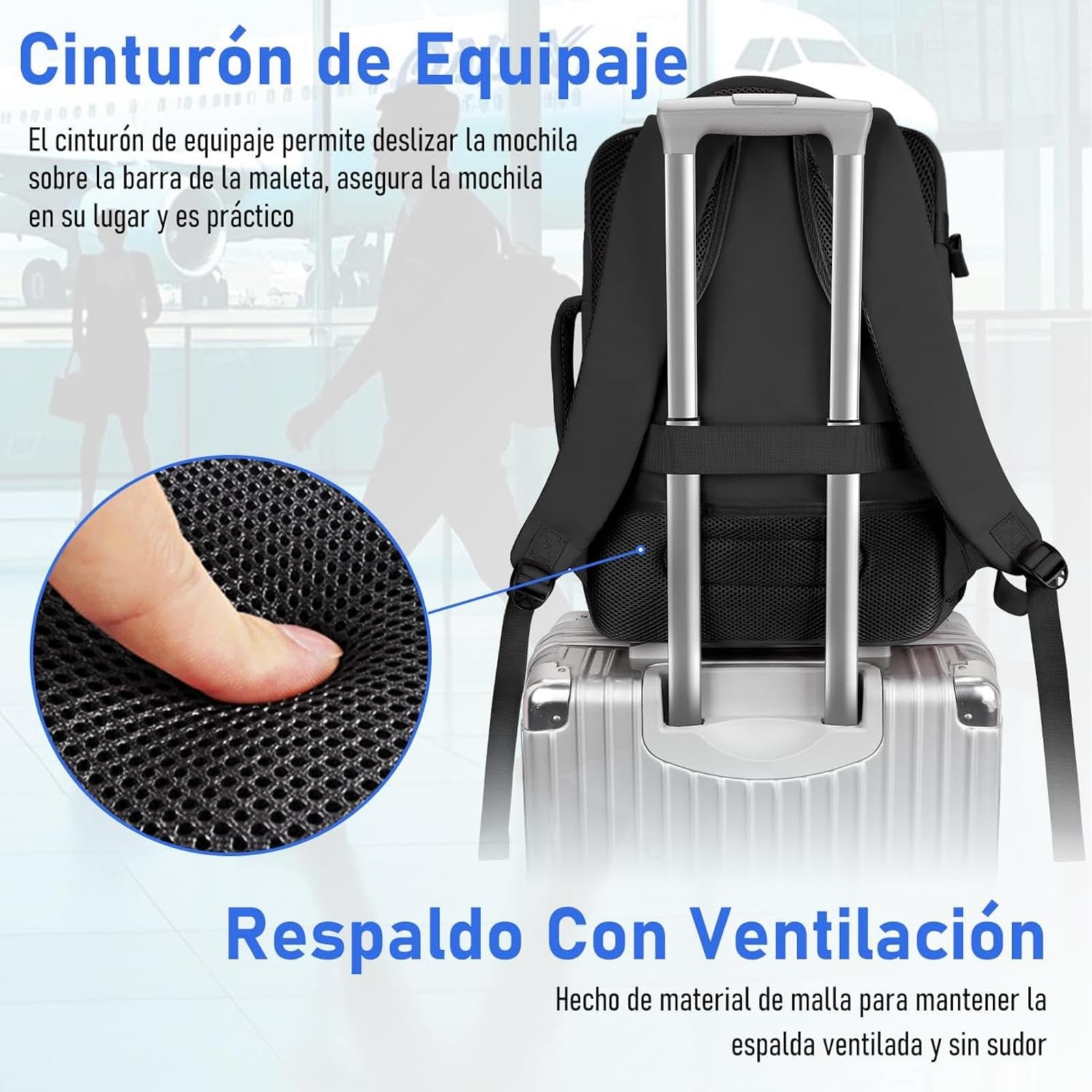 Taygeer Mochila 40x30x20 Ryanair con Bolsa para Zapatos, Mochila Cabina 40x30x20 Portatil 15.6" con Bolsa Impermeable Maletas de Viaje 24L Equipaje de Mano Mujer Hombre para Uso Diario, Viaje, Negro